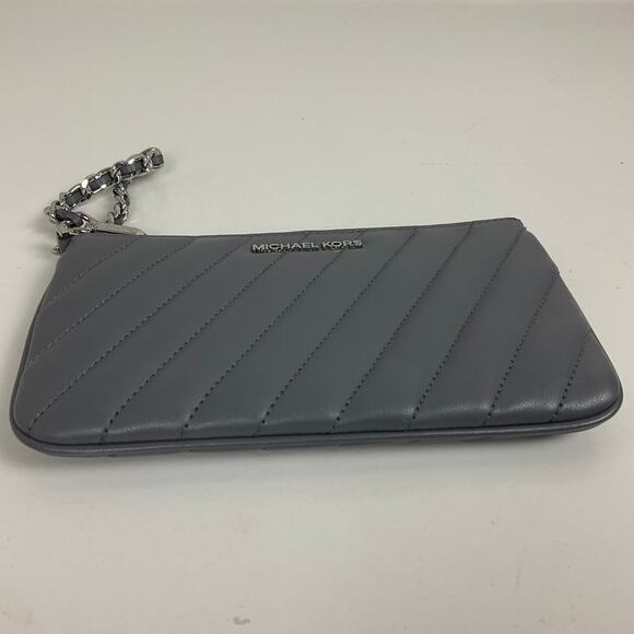 Michael Kors Gray Quilted Leather Wristlet Purse Top Zip Adjustable Chain Strap - Picture 5 of 9